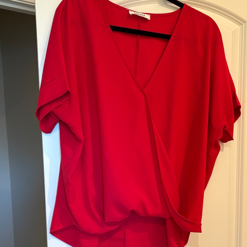 Zenana Outfitters Red V-Neck Blouse
